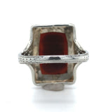 18k White Gold Filigree Genuine Natural Hard Stone Agate Cameo Ring (#J6215)