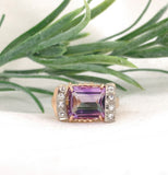 Retro 14k Yellow Gold 2.80 Carat Genuine Natural Amethyst Diamond Ring (#J7201)