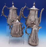 Chased Vine by Gorham Coin Silver Tea Set 4pc Gothic Style #140 w/Monogram #7642