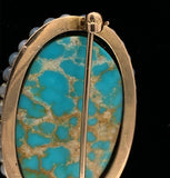 10k Yellow Gold Large Oval Turquoise Pin 1 1/8" x 3/4" Jewelry c1890s (#J6046)