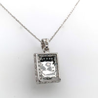 14k White Gold Rainbow Genuine Natural Moonstone Teal Sapphire Pendant (#J6260)