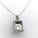 14k White Gold Rainbow Genuine Natural Moonstone Teal Sapphire Pendant (#J6260)