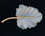 16k Yellow Gold .666 Large Carved Genuine Natural Chalcedony Leaf Pin (#J6234)