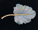 16k Yellow Gold .666 Large Carved Genuine Natural Chalcedony Leaf Pin (#J6234)