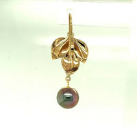 14k Yellow Gold 9mm Tahitian Pearl Leaf Earrings (#J5297)