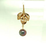 14k Yellow Gold 9mm Tahitian Pearl Leaf Earrings (#J5297)