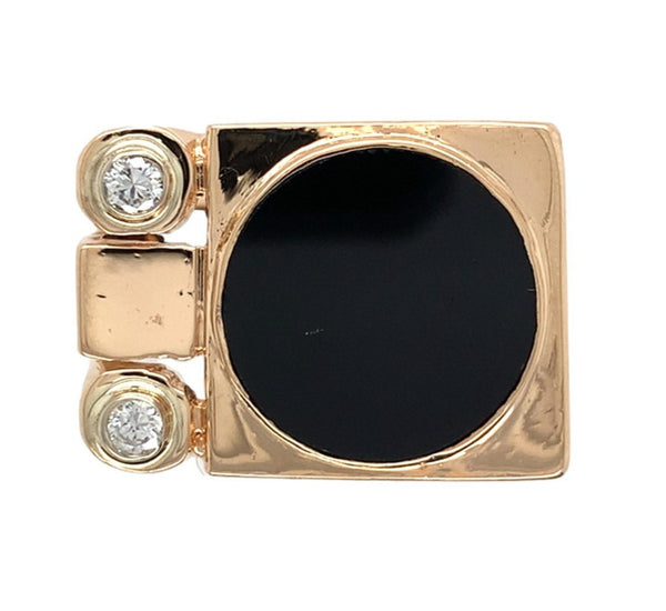 14k Yellow Gold Men's Modern Genuine Natural Black Onyx Diamond Ring (#J7306)