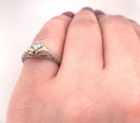 14k White Gold Art Deco .18ct Genuine Natural Diamond Filigree Ring (#J5588)