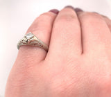 14k White Gold Art Deco .18ct Genuine Natural Diamond Filigree Ring (#J5588)