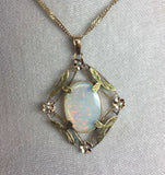 10k Yellow Gold Victorian 3.73 Carat Opal Lavaliere Pendant (#J5316)