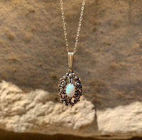 14k Gold Oval Genuine Natural Opal Pendant with Pierced Scrollwork (#J6226)