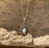 14k Gold Oval Genuine Natural Opal Pendant with Pierced Scrollwork (#J6226)
