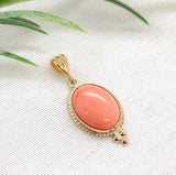 14k Yellow Gold Natural 3.77 Carat Oval Genuine Natural Coral Pendant (#J7435)