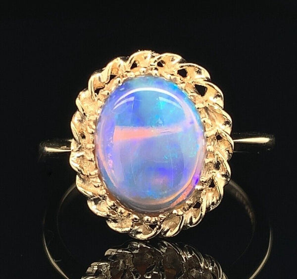 10k Yellow Gold 1.53 Carat Oval Genuine Natural Opal Ring Size 6 (#J6946)