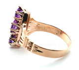 10k Rose Gold Victorian Genuine Natural Amethyst Three Stone Ring Size 5 #J7467