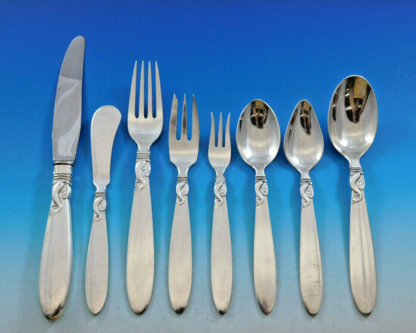 Dolphin by Frigast Denmark Sterling Silver Flatware Service 10 Set 85 pieces