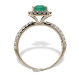 14k White Gold 1 Carat Genuine Natural Emerald Ring with Diamond Halo (#J7370)