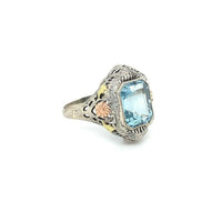 10k Tri-Color Gold 3.28ct Genuine Natural Aquamarine Filigree Ring (#J5336)