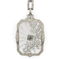 14k White Gold Genuine Natural Rock Crystal Quartz Necklace w/Cast Links #J6196