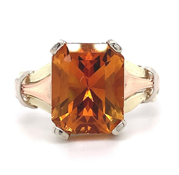 14k Tri-Color Gold 2.88ct Genuine Natural Citrine Ring Jewelry (#J5752)