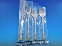 Aegean Weave Gold by Wallace Sterling Silver Flatware Set Service 34 pcs New