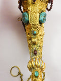 Asian Silver Gilt Tussie Mussie Posey Posy Holder w/ Garnets Turquoise (#J1244)