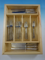 Rose by Stieff Sterling Silver Flatware Set Service 24 pieces Repousse