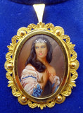 18k Hand Painted Portrait Pin / Pendant with Genuine Natural Diamonds (#J3419)