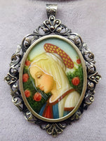 .800 Silver Hand Painted Portrait Pin / Pendant (#J3421)