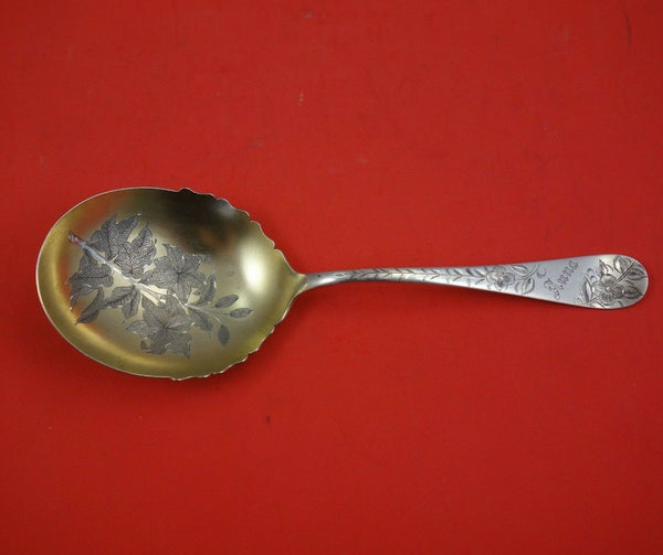 Towle Sterling Silver Berry Spoon Gold Washed Bright-Cut #43 9" Serving Heirloom