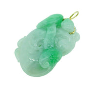 14k Yellow Gold Grade A Carved Jade Pendant Jadeite with Report (#J4596)