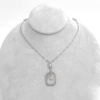 14k Gold Genuine Natural Rock Crystal Quartz Deco Filigree Necklace (#J6881)