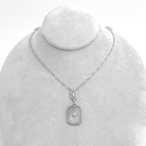 14k Gold Genuine Natural Rock Crystal Quartz Deco Filigree Necklace (#J6881)