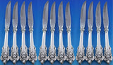Grande Baroque Wallace Sterling Silver Steak Knife Set 12pc Original Bevel 9 3/8