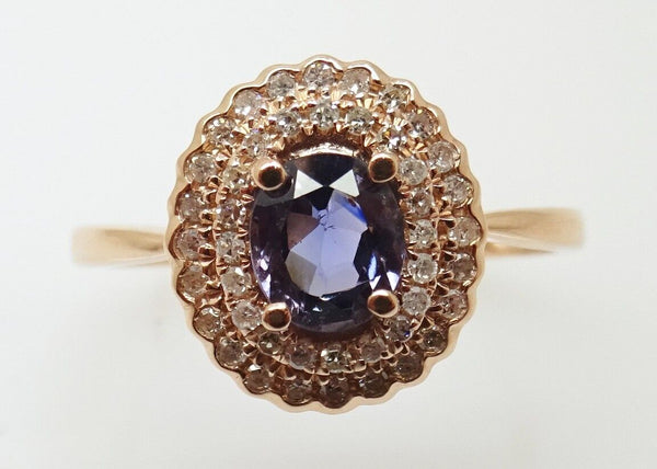 14K Rose Gold .66ct Purple Genuine Natural Sapphire Ring with Diamonds (#J3205)