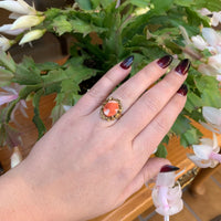 10k Yellow Gold Victorian Genuine Natural Coral Cameo Ring Size 6.5 (#J6299)