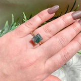 14k Yellow Gold 3 Carat Emerald Cut Moss Genuine Natural Agate Ring (#J7148)