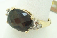 14K Gold Checkerboard 3.83ct Genuine Natural Smoky Quartz Ring w/Diamonds #J2515