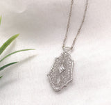 12k and 14k White Gold Genuine Natural Diamond Filigree Pendant w/Chain (#J7189)