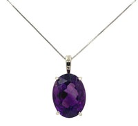 14k White Gold 12.52 Carat Oval Cut Genuine Natural Amethyst Pendant (#J7190)