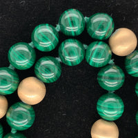 14k Gold Genuine Natural Malachite 8mm Bead Strand and Carved Enhancer (#J5499)