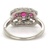 Vintage 14k White Gold  .72ct Genuine Natural Ruby and Diamond Band Ring #J7198