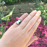18k White Gold Art Deco Filigree Genuine Natural Stone Cameo Ring (#J6214)