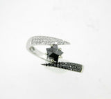 14k White Gold Black Star Cut Genuine Natural Diamond Ring (#J5117)