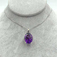 14k White Gold 12.52 Carat Oval Cut Genuine Natural Amethyst Pendant (#J7190)