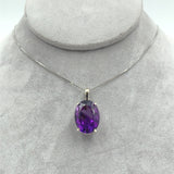 14k White Gold 12.52 Carat Oval Cut Genuine Natural Amethyst Pendant (#J7190)