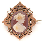 10k Rose Gold Victorian Genuine Natural Agate Cameo Pin Jewelry (#J6194)