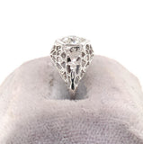 Art Deco 14k White Gold 1/2ct Genuine Natural Diamond Filigree Ring (#J6020)