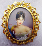 18k Hand Painted Portrait Pin / Pendant with Diamonds (#J3417)