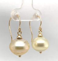 14k Yellow Gold Golden South Sea Pearl Drop Earrings Jewelry (#J6118)